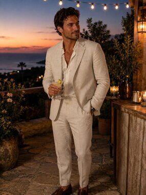 Tasso Elba Men's Linen Sport Coat Blazer Size M 39-41 Beige 100% Linen 2 Button